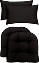 RSH DECOR: Tufted U-Shapes & Lumbars 2 of Each | 22" x 22” & 20" x 12" | Water-Resistant Spun Fabric | Outdoor Wicker Cushions & Support Pillows for Patio Furniture | Black