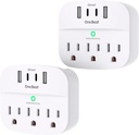 One Beat 2 Pack Multi Plug Outlet Splitter with USB,Surge Protector Outlet Extender with 3 Wall Outlets 4 USB Wall Charger(2 USB C),490 J, ETL Listed,Small Outlet Adapter Plug Extender for Travel,WH