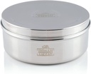 Indian-Tiffin Masala Dabba – Airtight Spice Container – Food Grade Stainless Steel – with Spice Labels & Spoon (Large (20cm), Steel Lid, Clear Lids on Inner Pots)