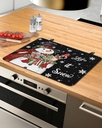 Christmas Countertop Burners Protection Mats for Kitchen, Snowflake Snowman with Gift Black Rubber Stove Top Cover Mat, Heat Proof Mats Cooktop Cover for Counter Dish Drying Mat, 31"x24"